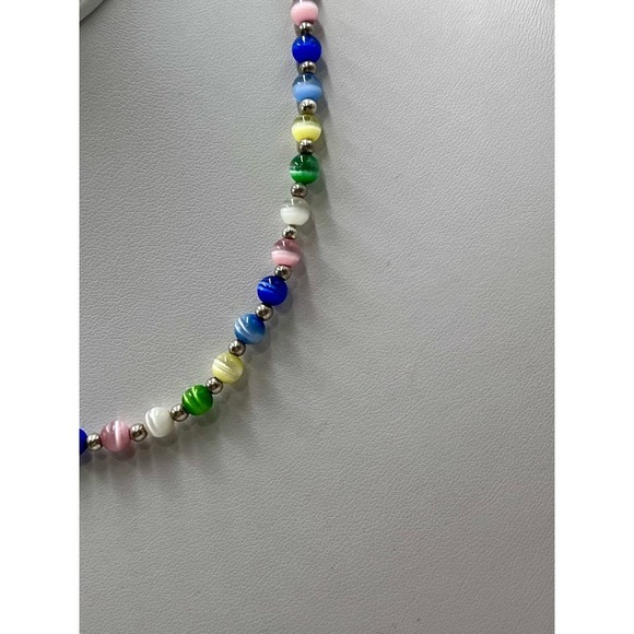 Jordan Sterling Silver 925 Beaded Multicolor Cat's Eye Necklace - Picture 5 of 13